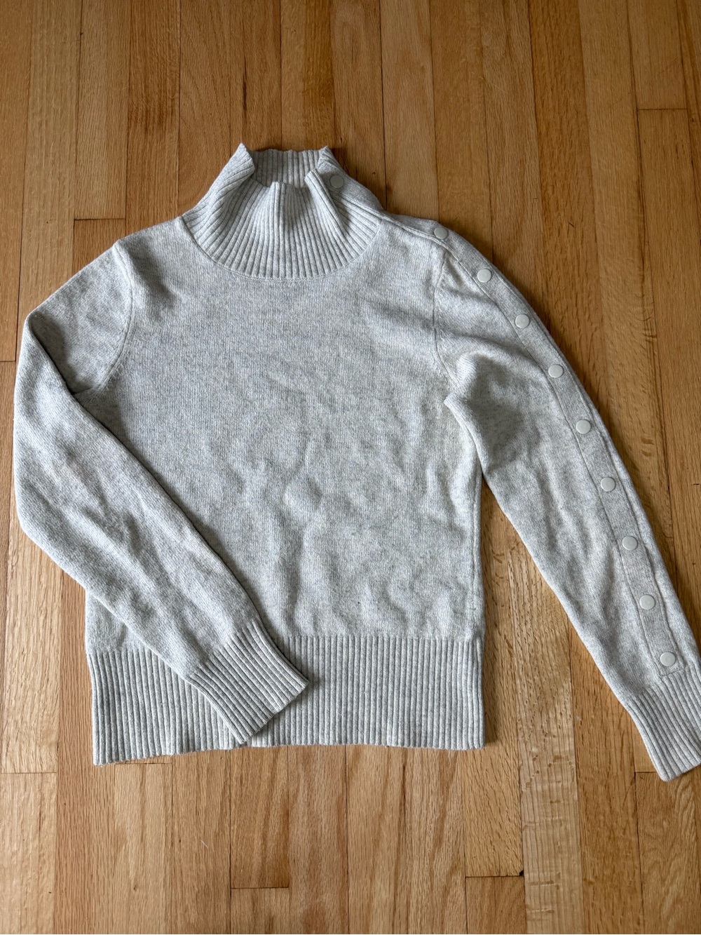 Moth Cream Button-Sleeve Turtleneck Sweater